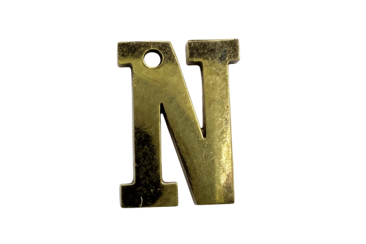 Gold block letter N initial with vintage patina finish