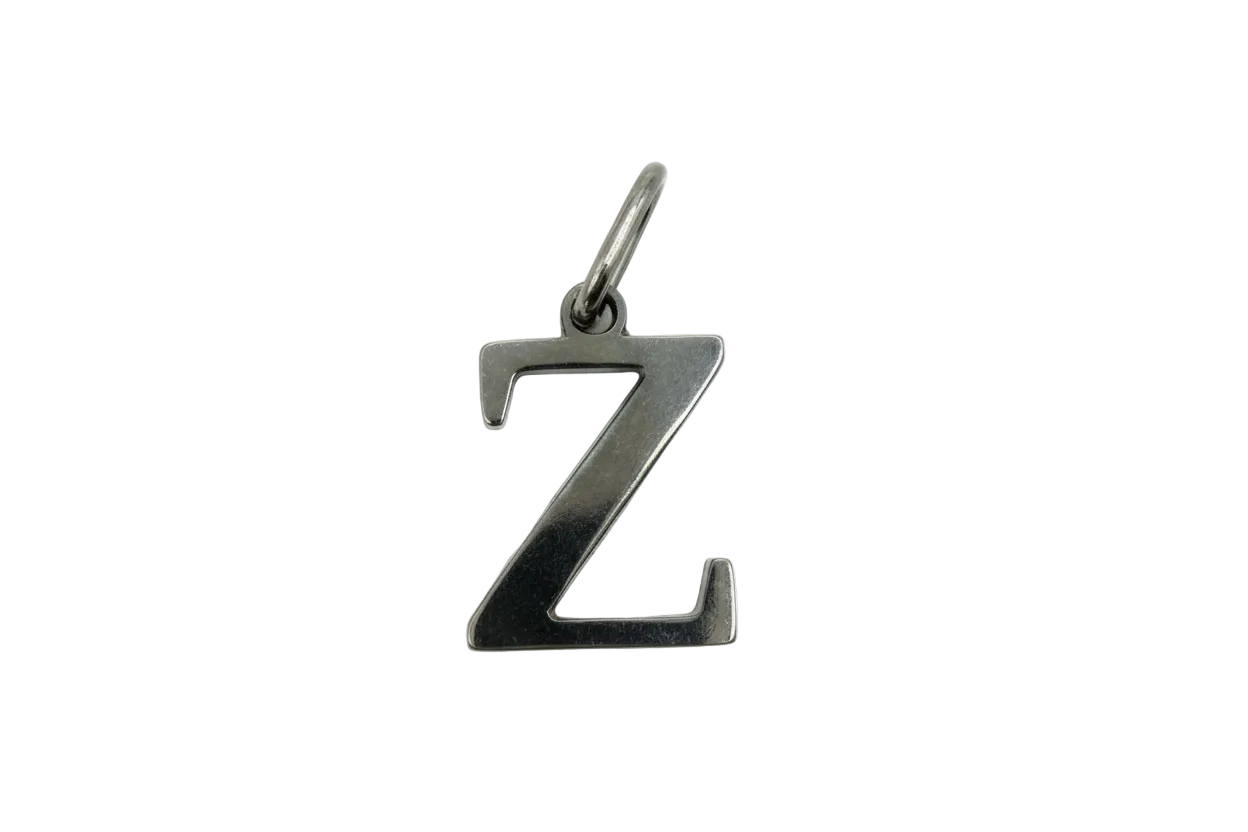 Antiqued silver letter Z initial charm with a vintage-metal finish