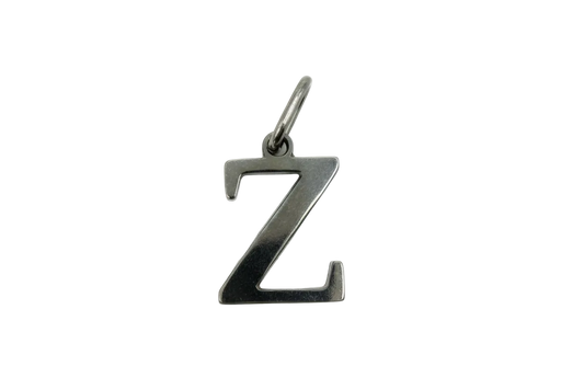 Antiqued silver letter Z initial charm with a vintage-metal finish