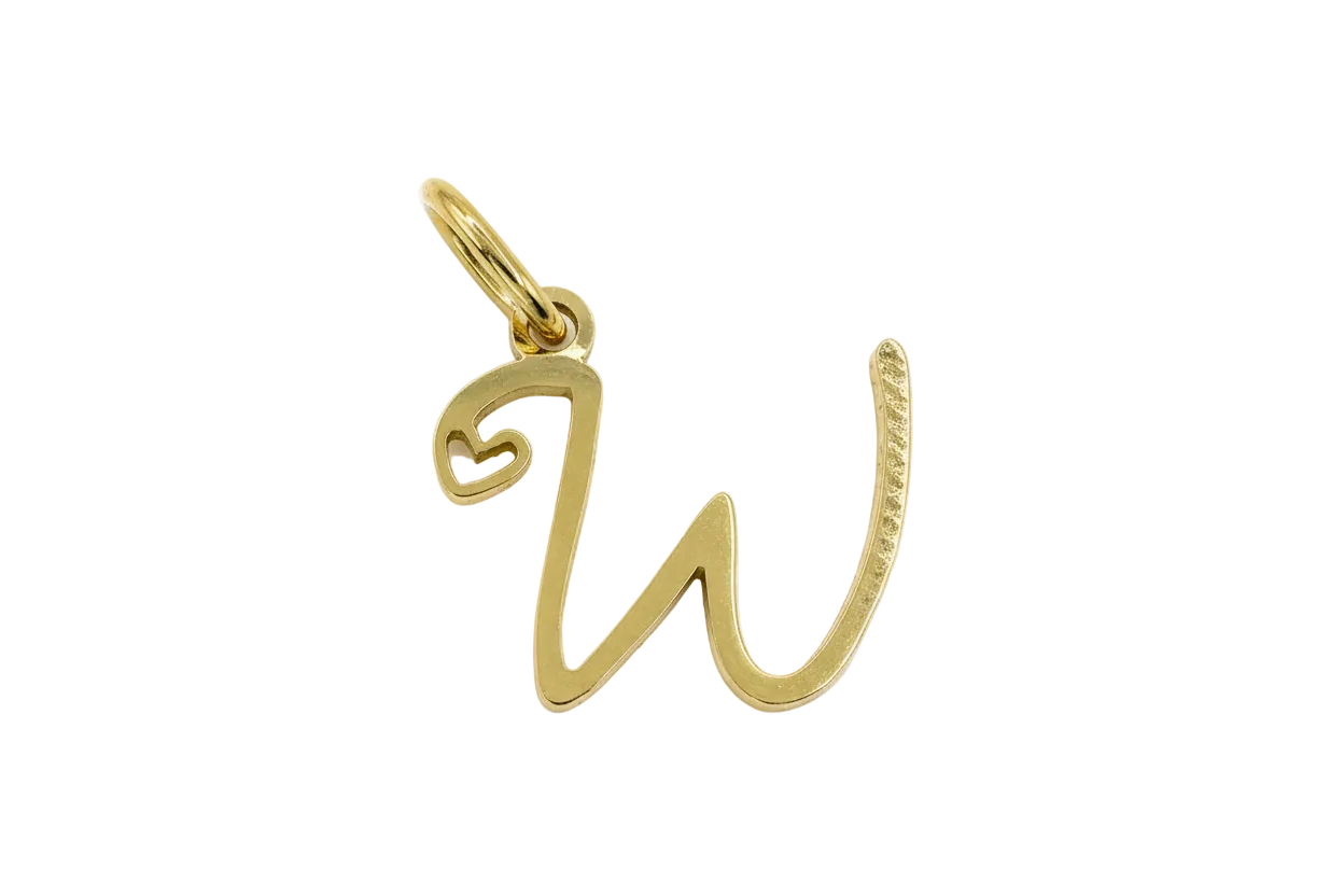 Polished gold script letter N with small heart detail
