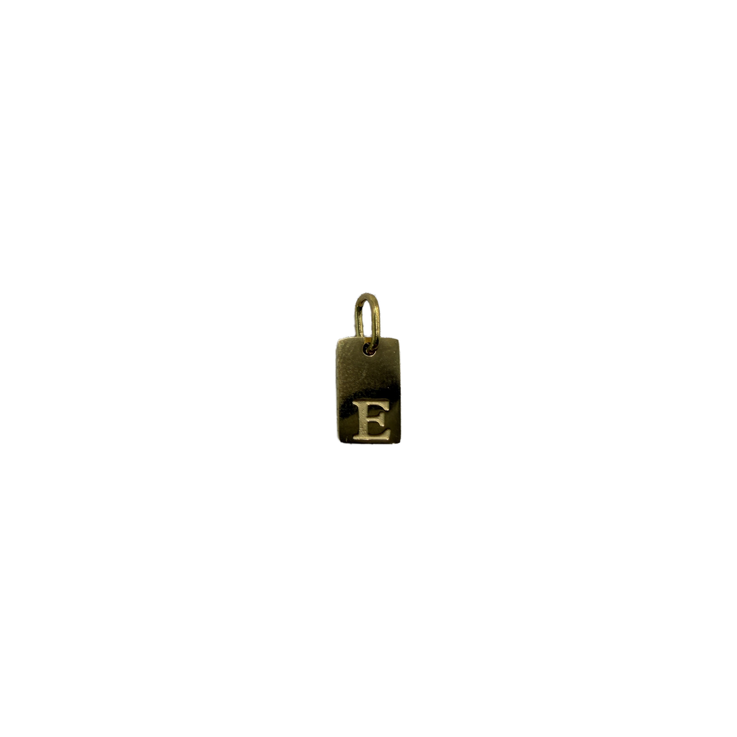 Gold initial tag with raised letter E
