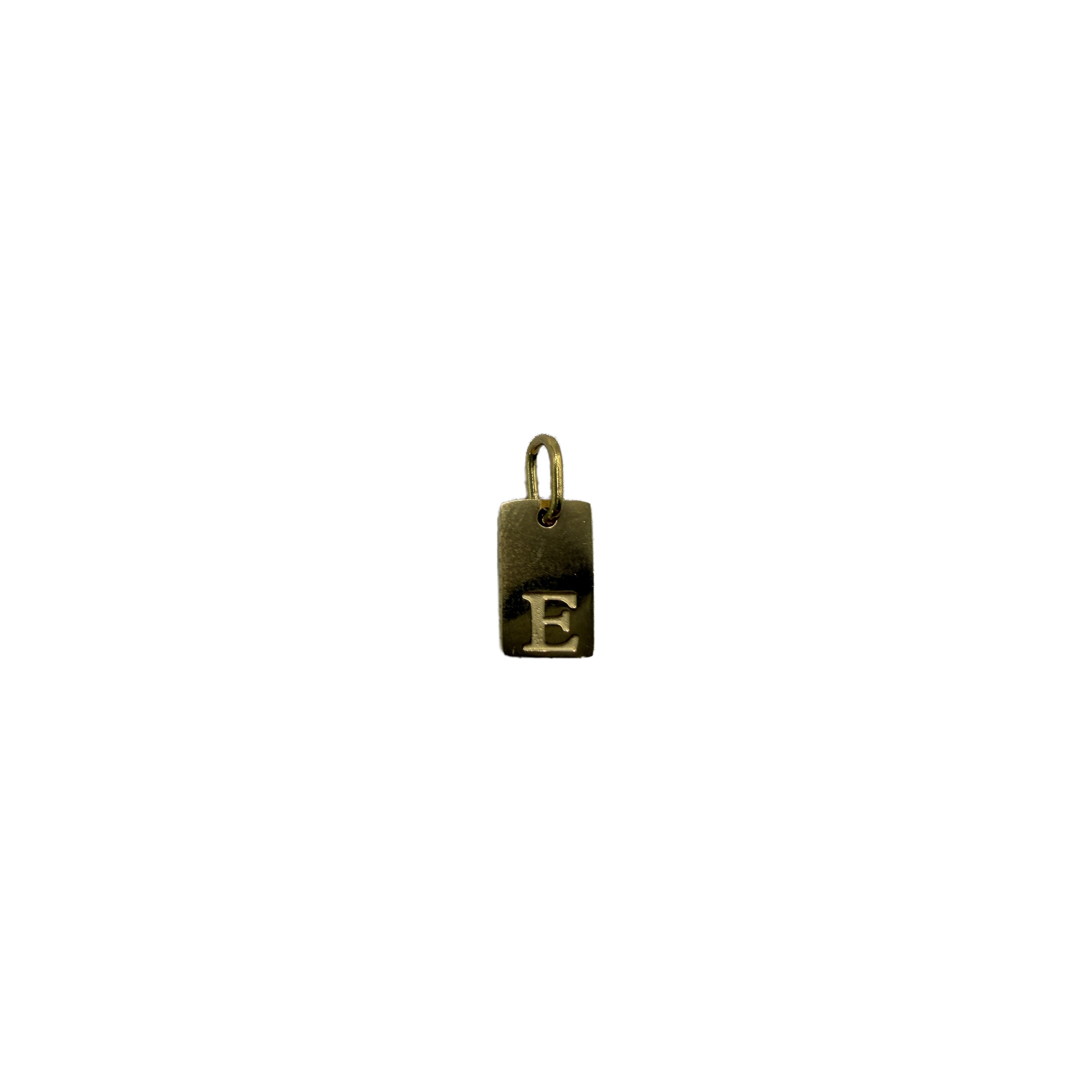 Gold initial tag with raised letter E