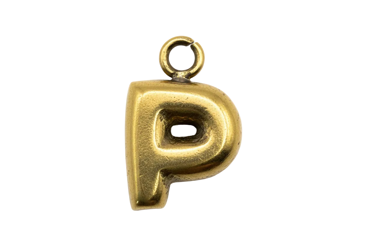 High-polish gold puffy letter P initial