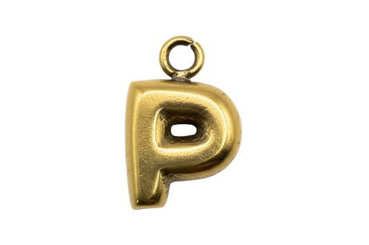 High-polish gold puffy letter P initial