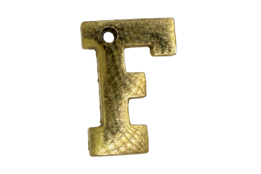 Textured gold block letter F charm with brushed finish