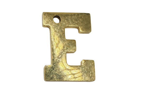 Brushed gold block letter E initial with serif edges