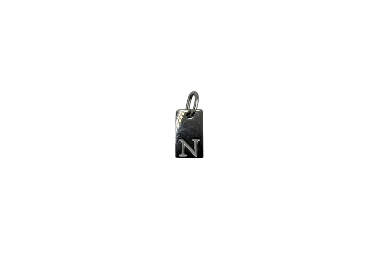 Silver rectangular N initial tag