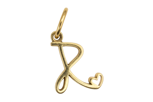 Polished gold script letter L initial with heart tip