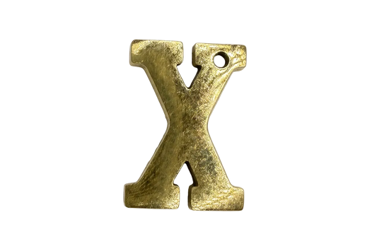 Textured gold X initial with a softly brushed finish