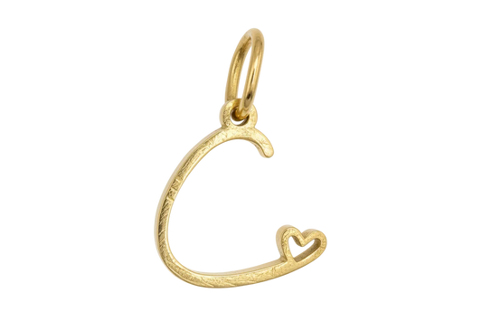 Gold initial C charm with small open-heart detail