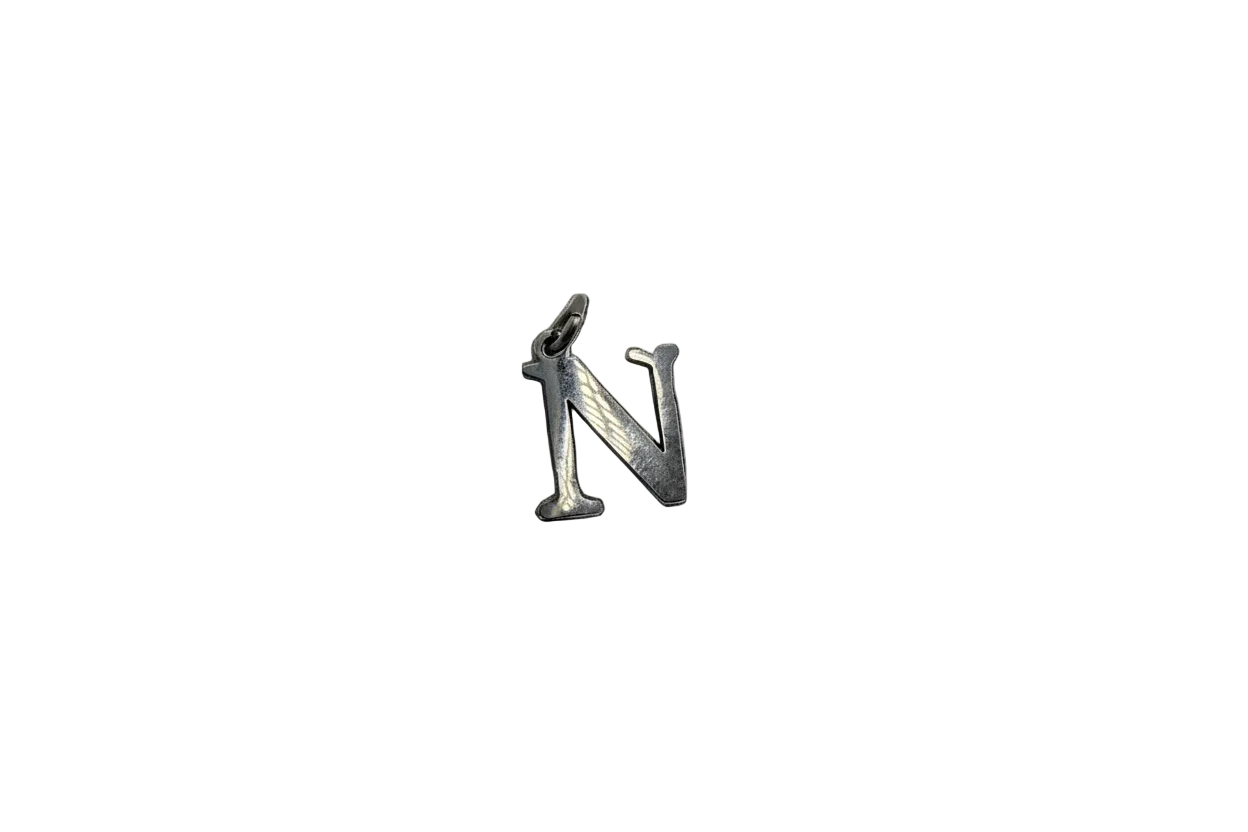 Polished silver letter N initial charm