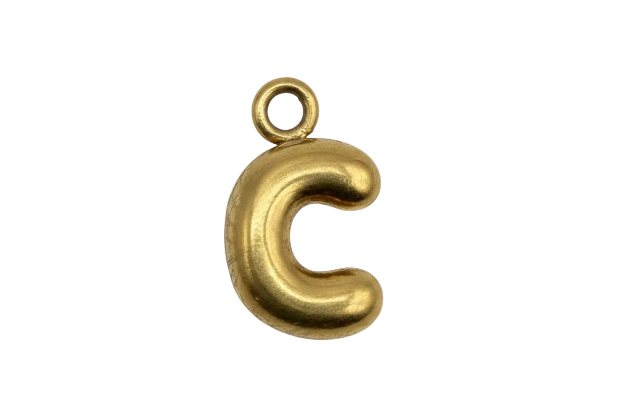 Polished gold puffy letter C initial pendant