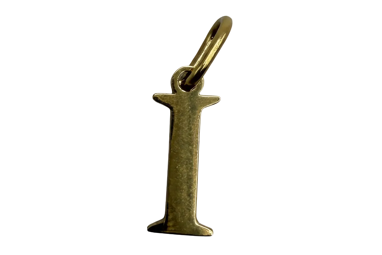 Gold letter I initial with star-topped silhouette and polished finish
