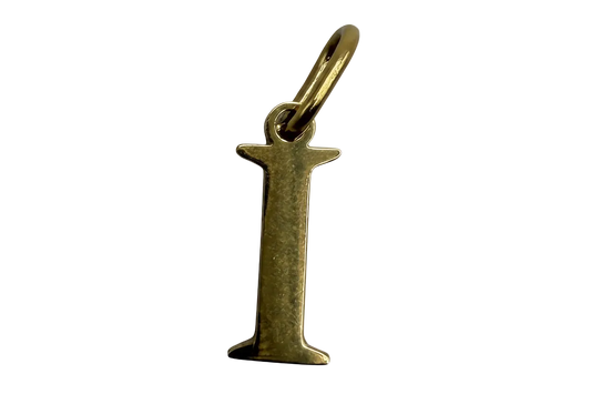 Gold letter I initial with star-topped silhouette and polished finish