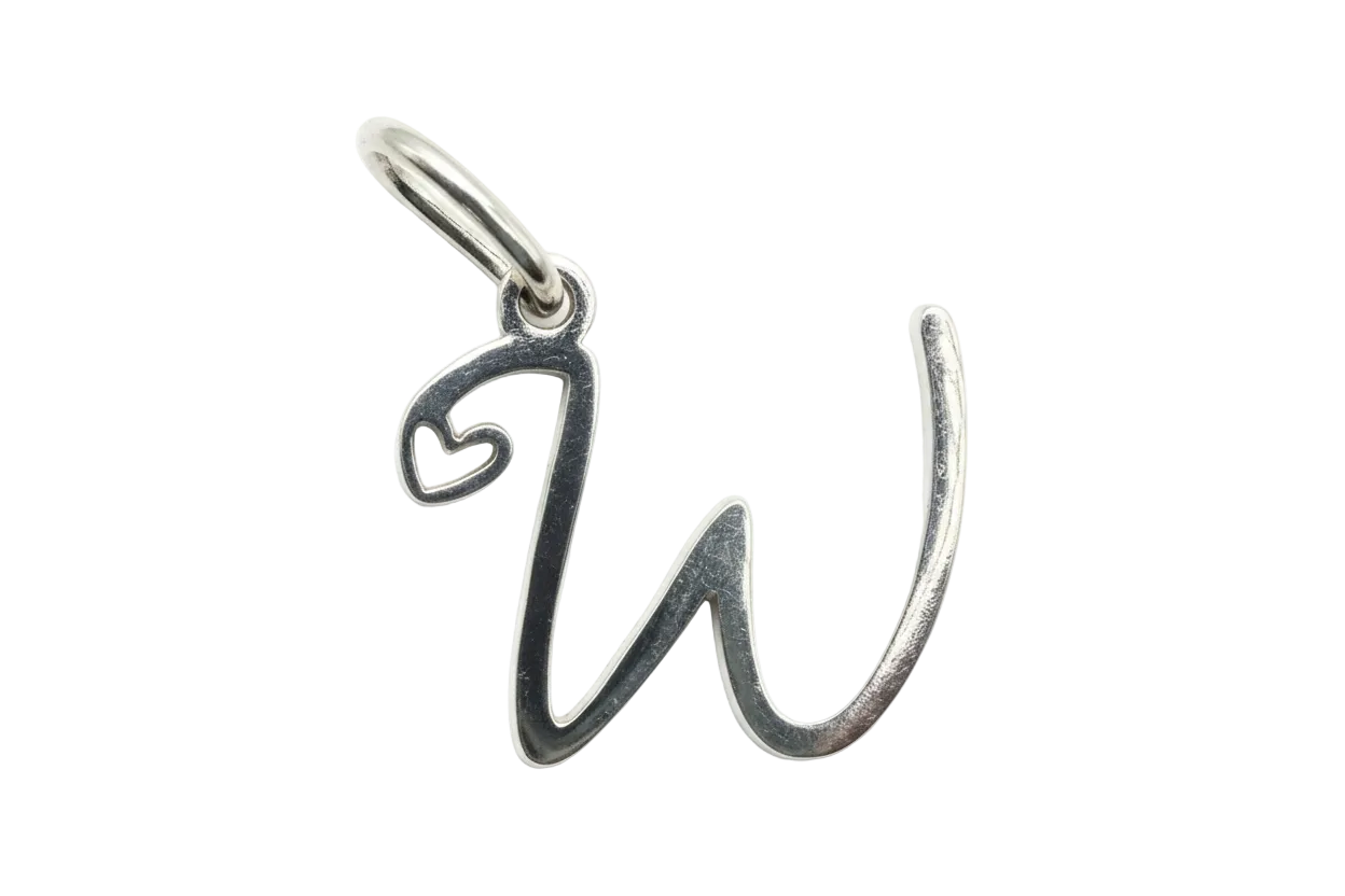 Polished silver initial N letter with small heart detail