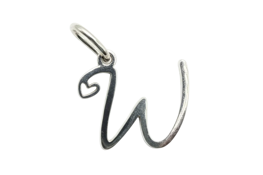Polished silver initial N letter with small heart detail