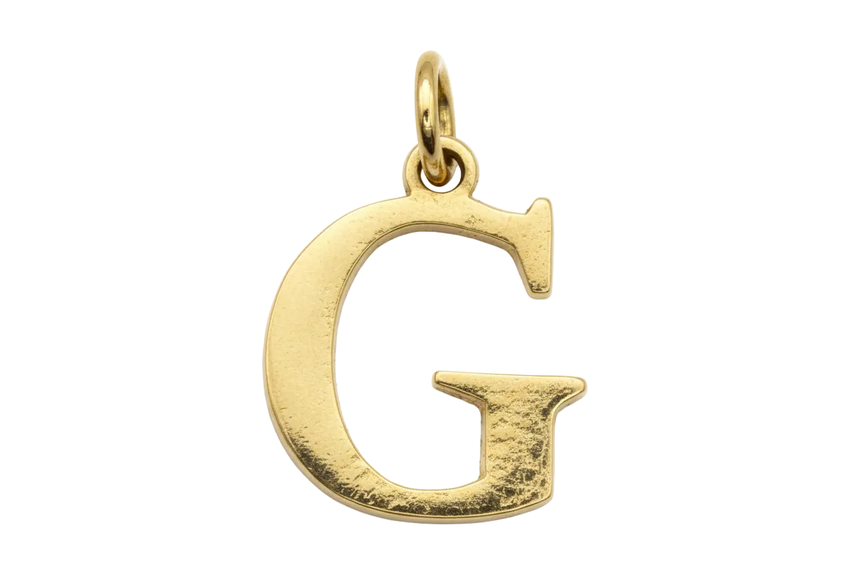 Gold letter G initial with a textured finish on black background