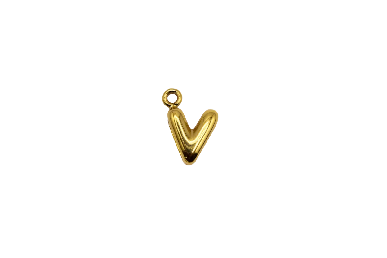 Gold puffy letter V charm