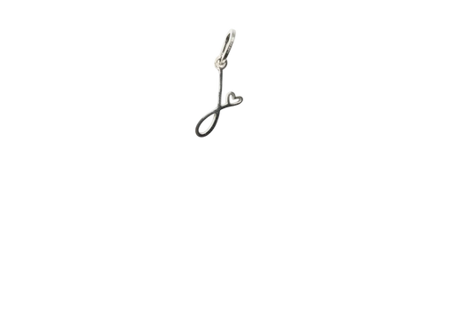 Polished silver music note charm with small heart detail on a black background