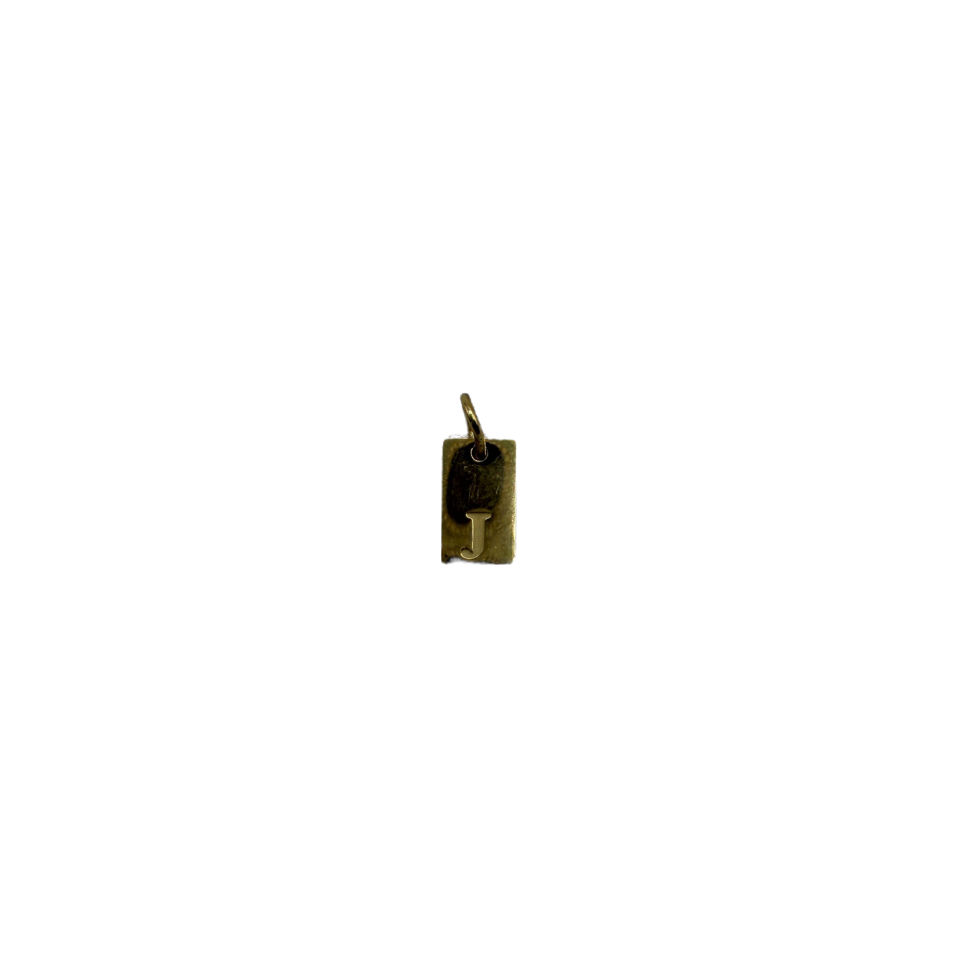 Gold rectangle initial J tag with black accent