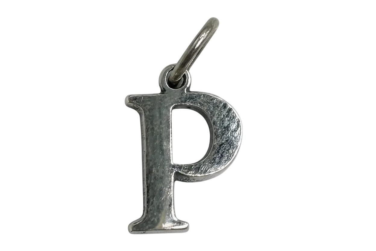 Textured silver letter P initial with patterned inset