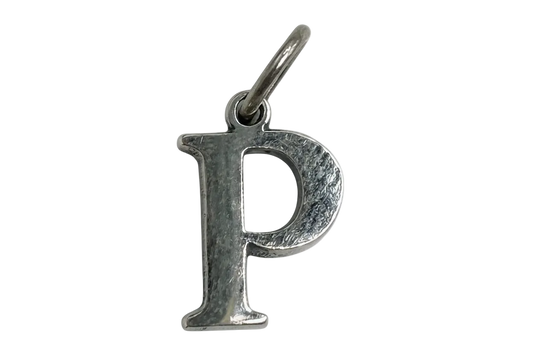 Textured silver letter P initial with patterned inset