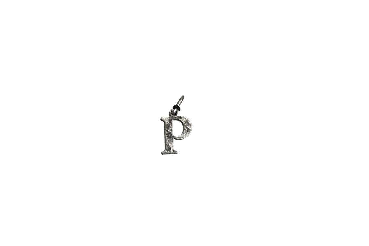 Silver letter P initial with textured finish