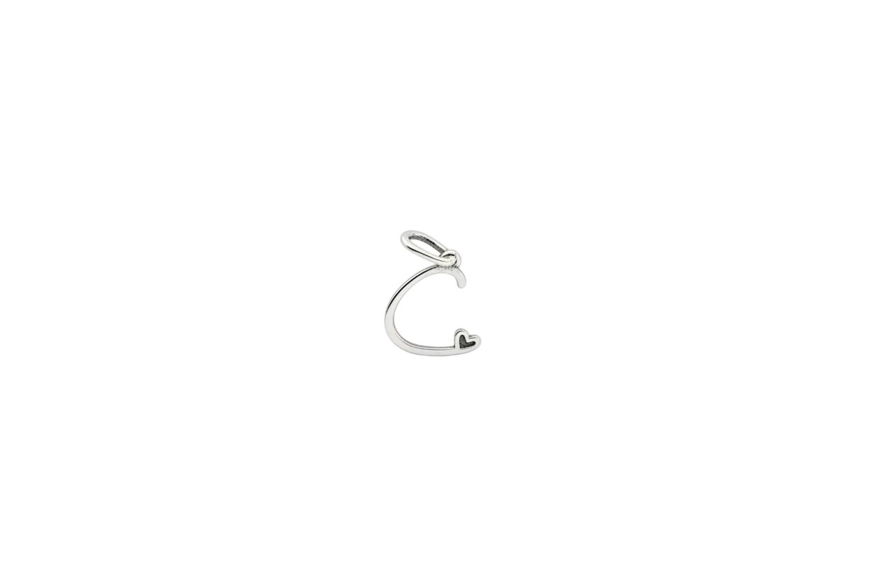 Silver script letter C with heart detail