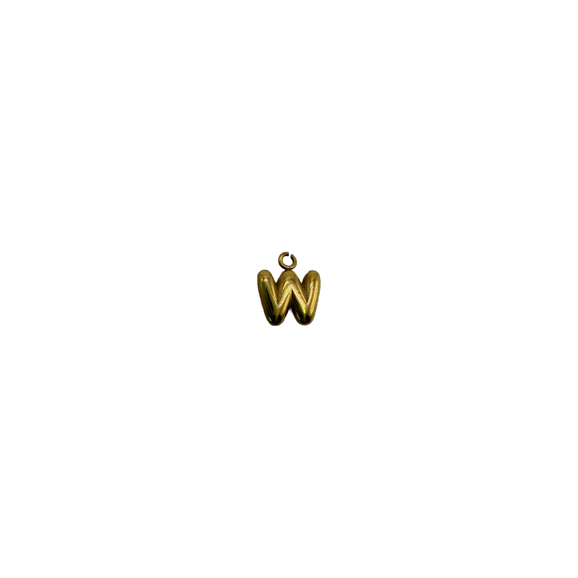 Gold puffy letter W initial, polished finish
