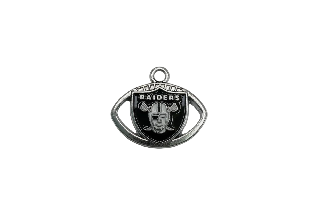 Black enamel football helmet shield emblem in silver-tone metal