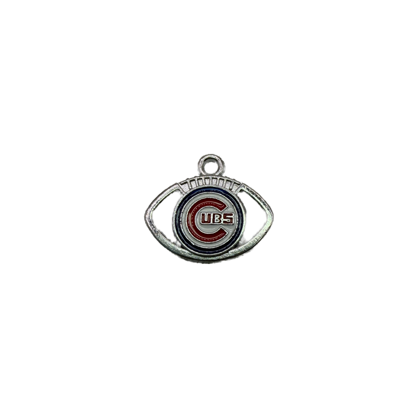 Silver football enamel charm with red letter emblem and navy ring