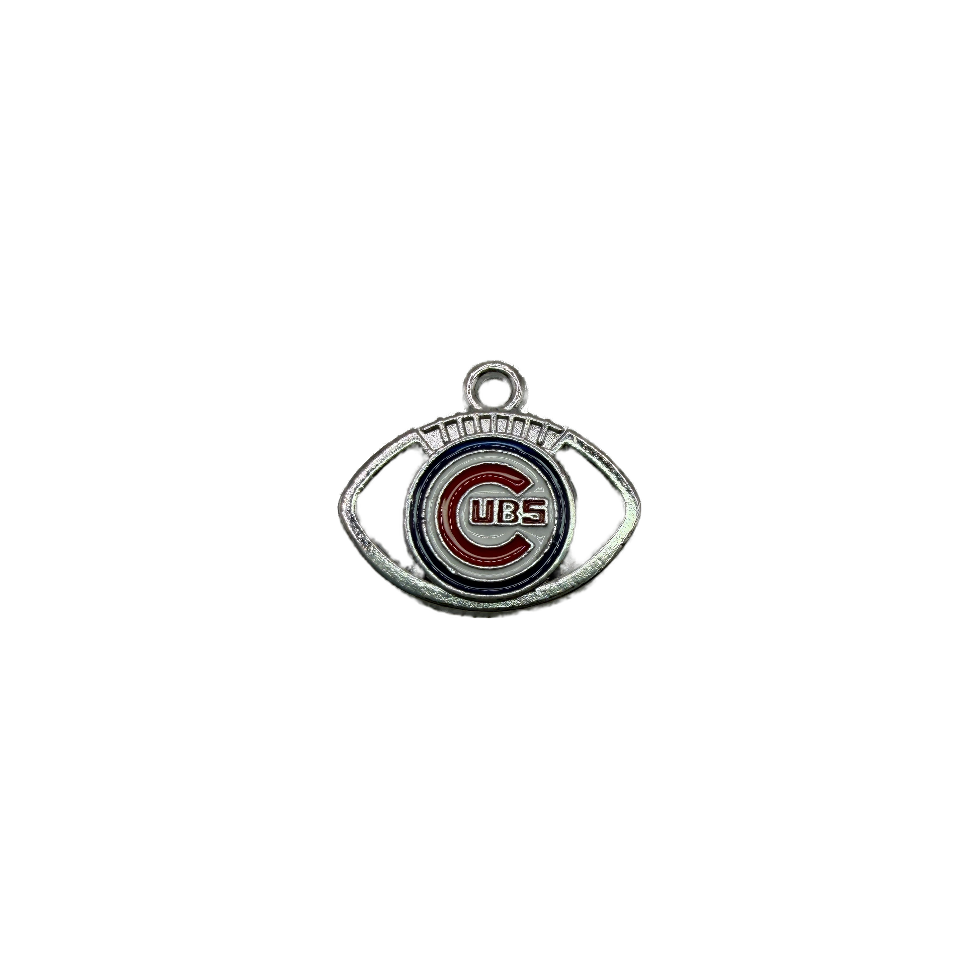 Silver football enamel charm with red letter emblem and navy ring