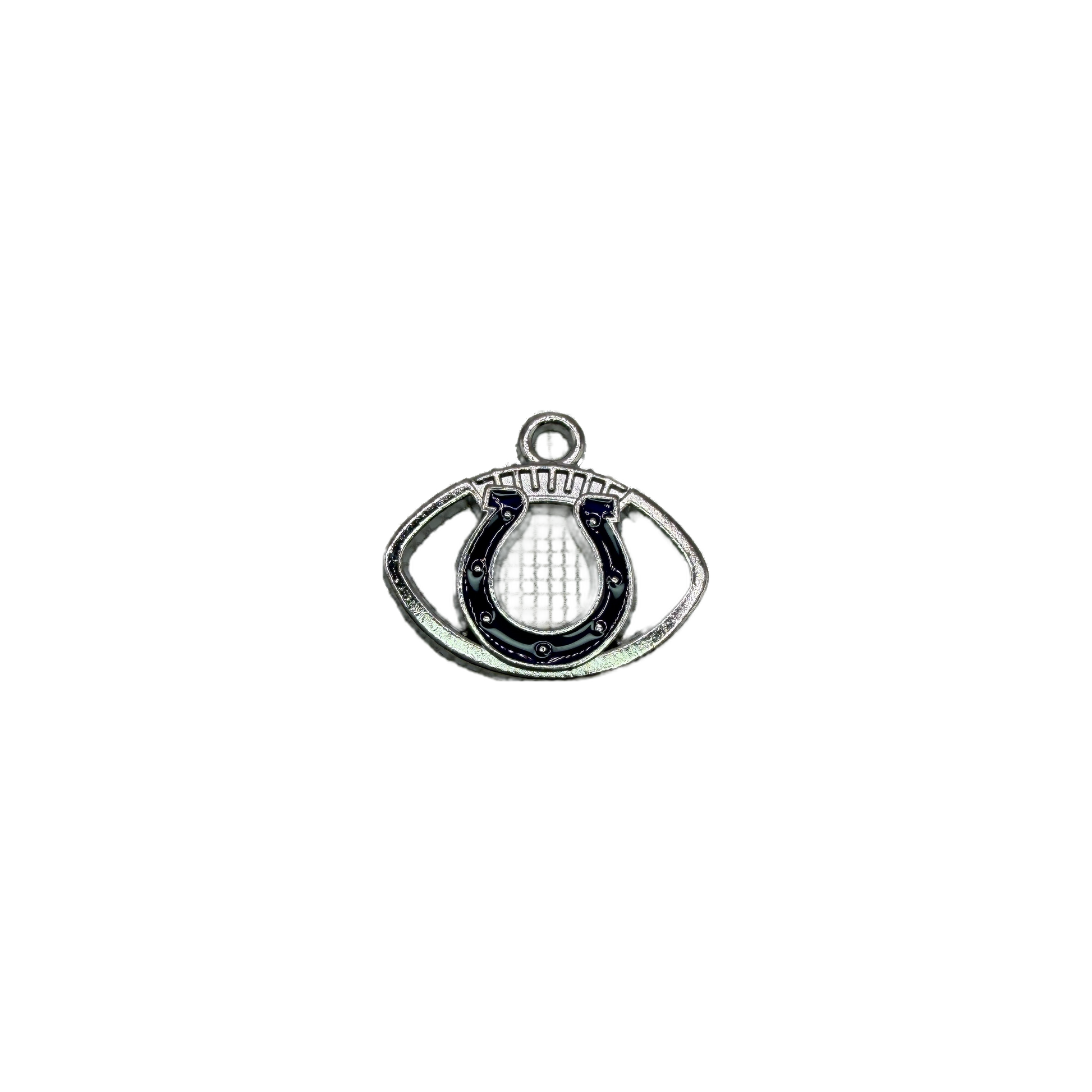 Silver eye talisman with navy horseshoe detail