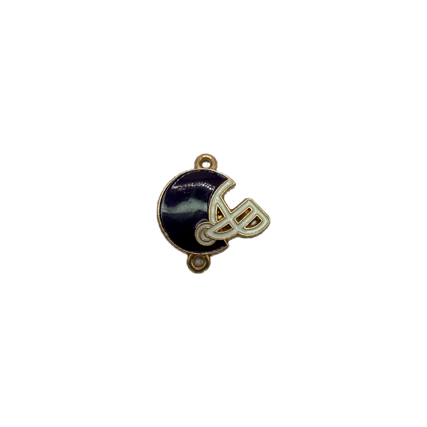 Blue football helmet with white details and gold outline