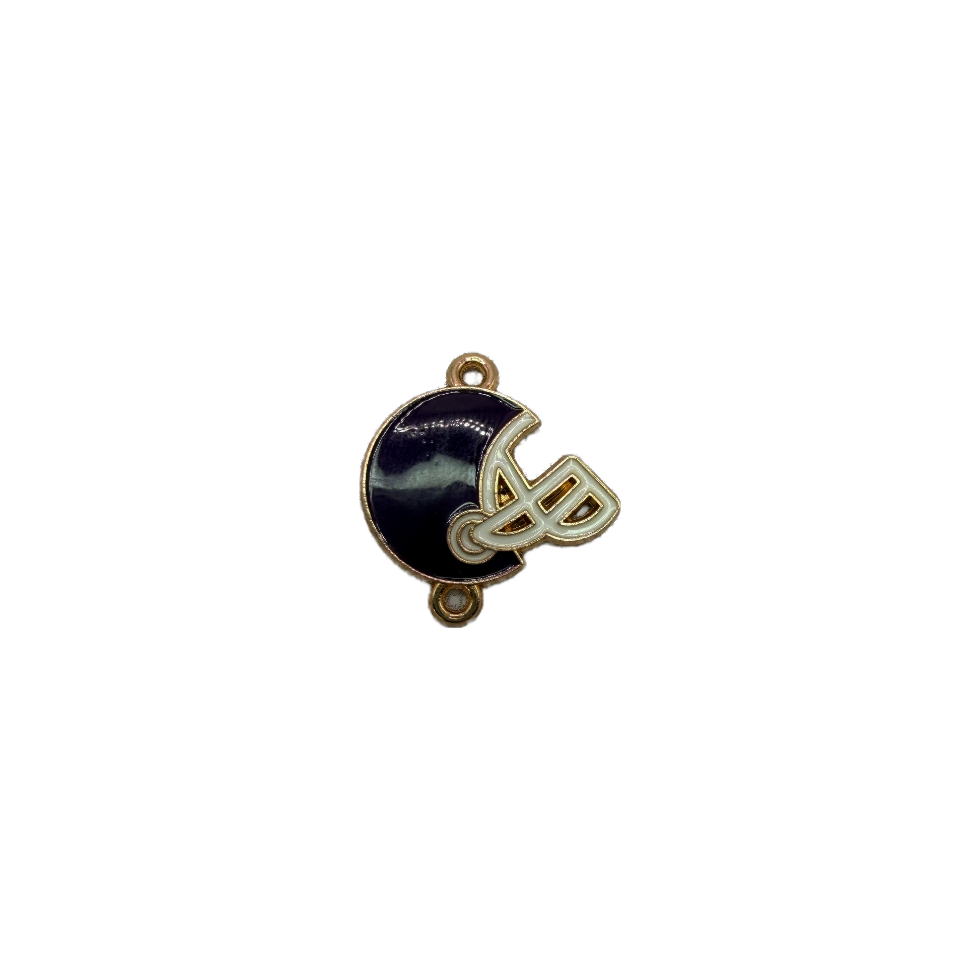 Blue football helmet with white details and gold outline