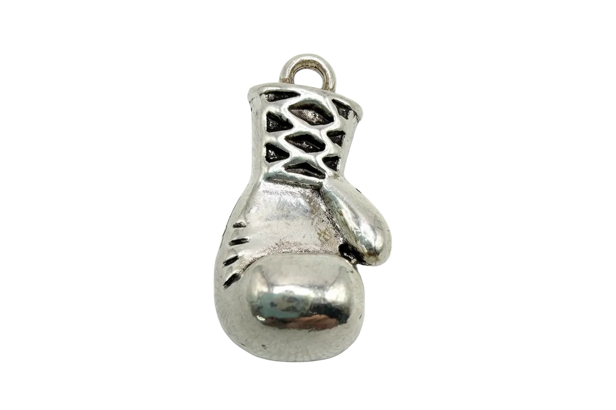 Polished silver high-top sneaker charm with lace-up detail and dark cutouts