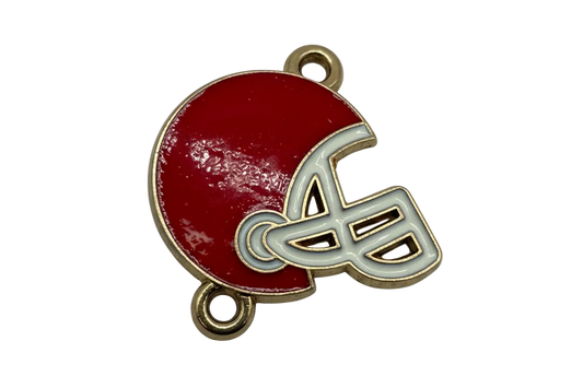 Red football helmet charm with white face mask detailing and gold outline