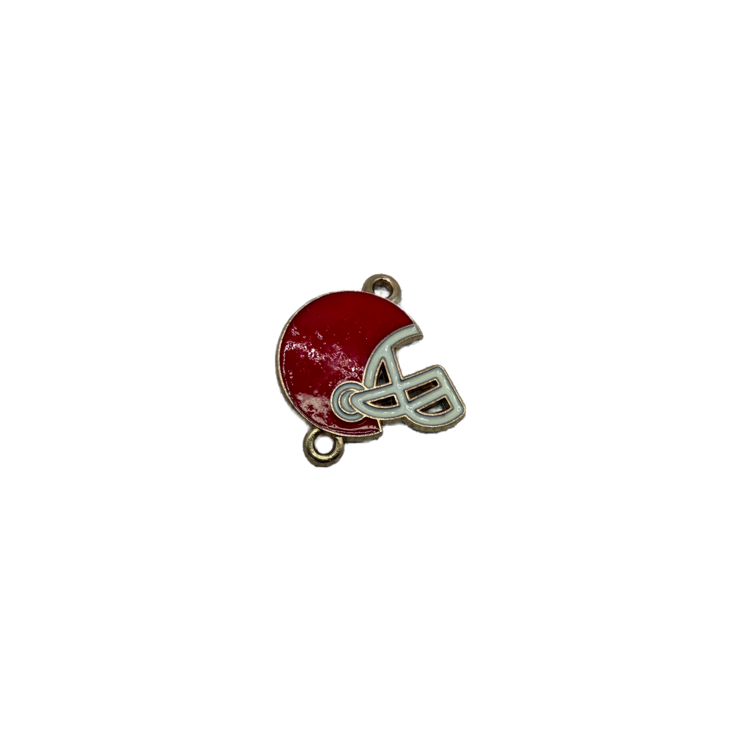 Red football helmet with white detailing and gold outline