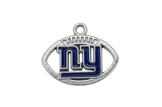Silver football emblem with navy enamel interlocking initials and textured border