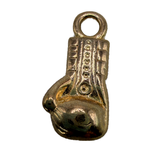 Polished gold boxing glove charm with lace detailing and glossy finish