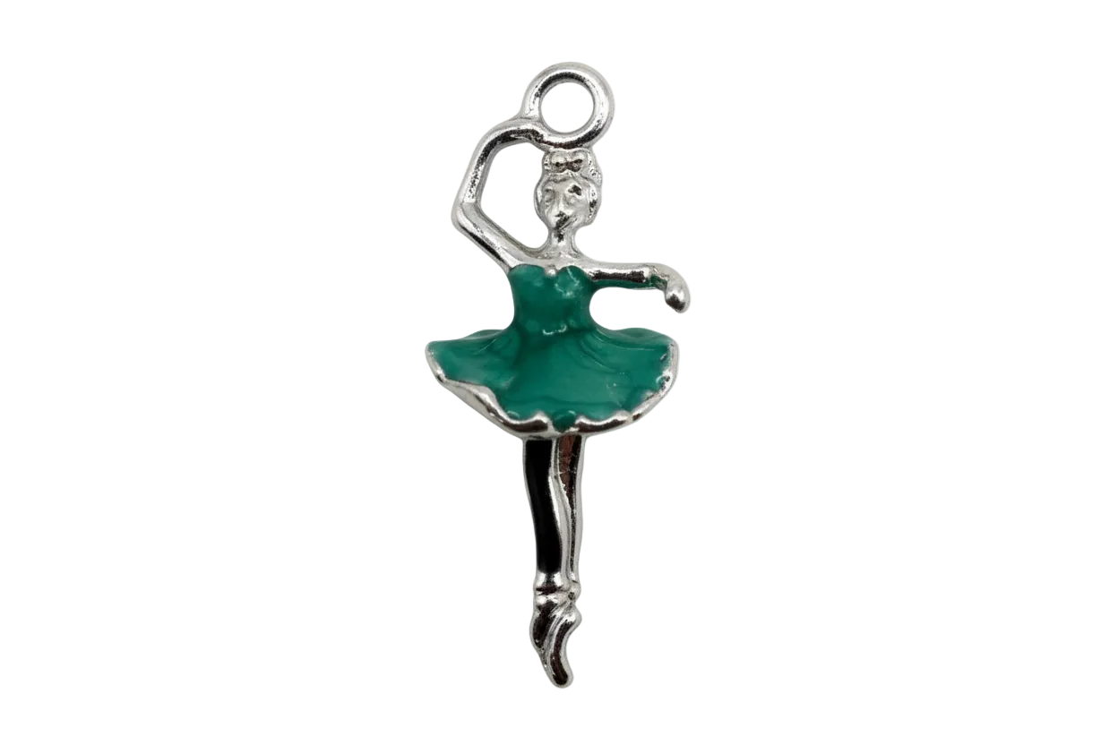 Polished silver ballerina figure with glossy teal tutu accent