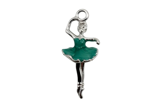 Polished silver ballerina figure with glossy teal tutu accent