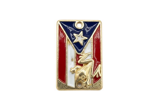 Gold rectangular enamel flag plaque in red, white, and navy with a raised frog and star and tiny clear crystals