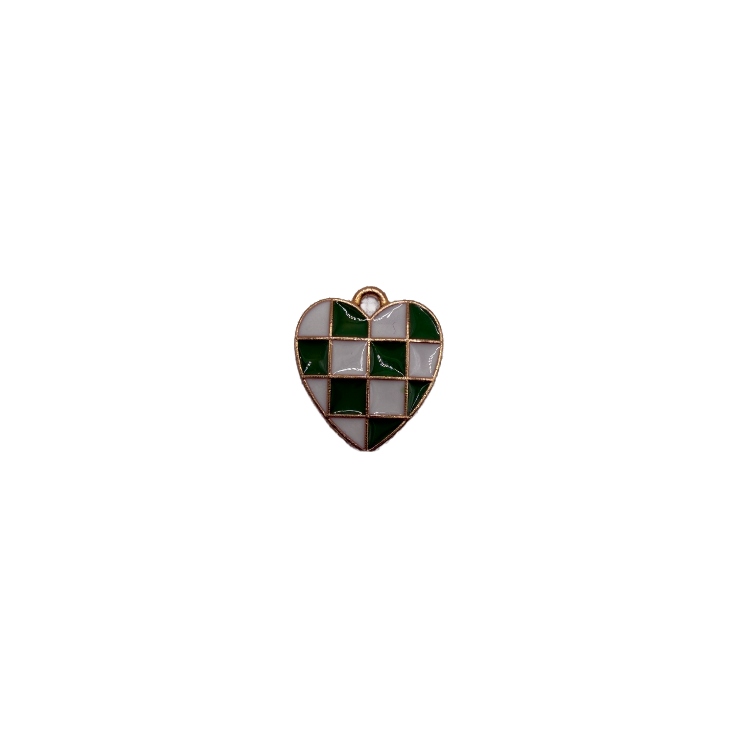 Green and white checkered enamel heart in gold