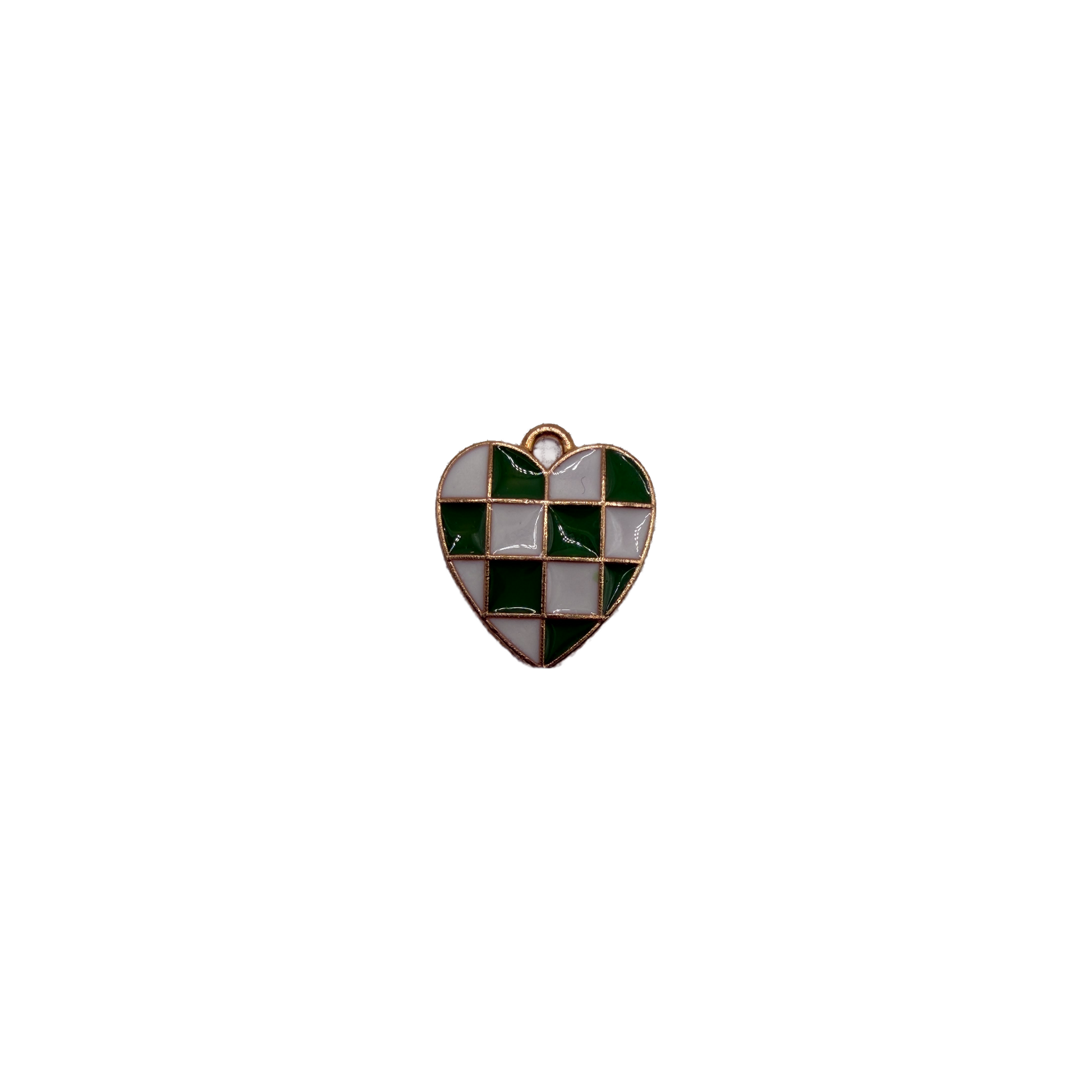 Green and white checkered enamel heart in gold