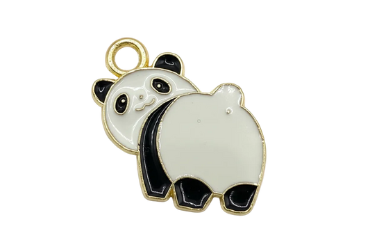 Black and white enamel panda bear with polished gold outline