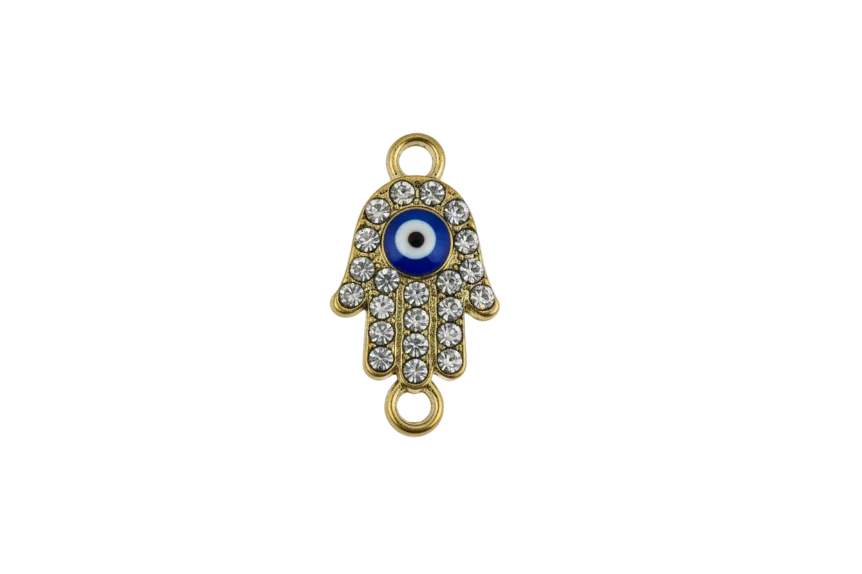 Gold crystal hand with blue evil-eye center