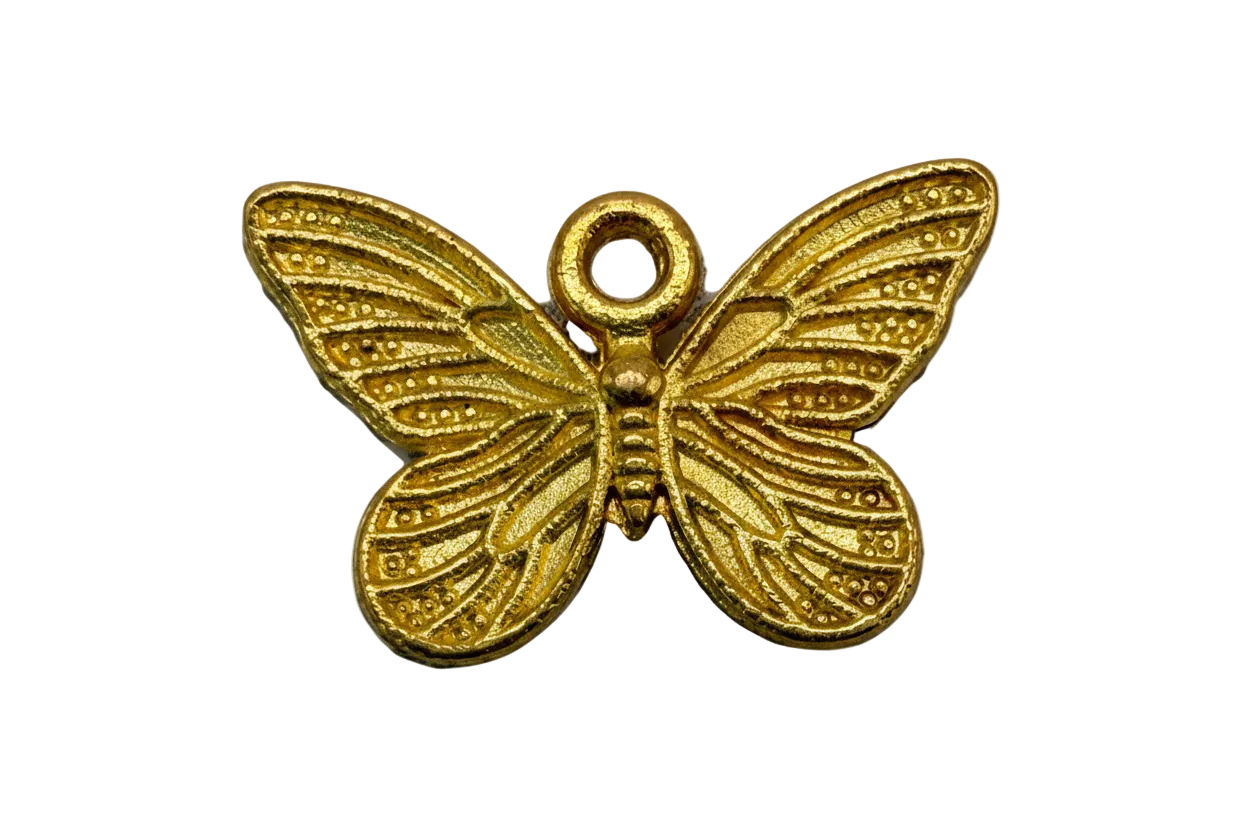 Gold butterfly charm with textured wings and dotted detailing