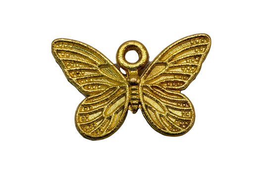 Gold butterfly charm with textured wings and dotted detailing