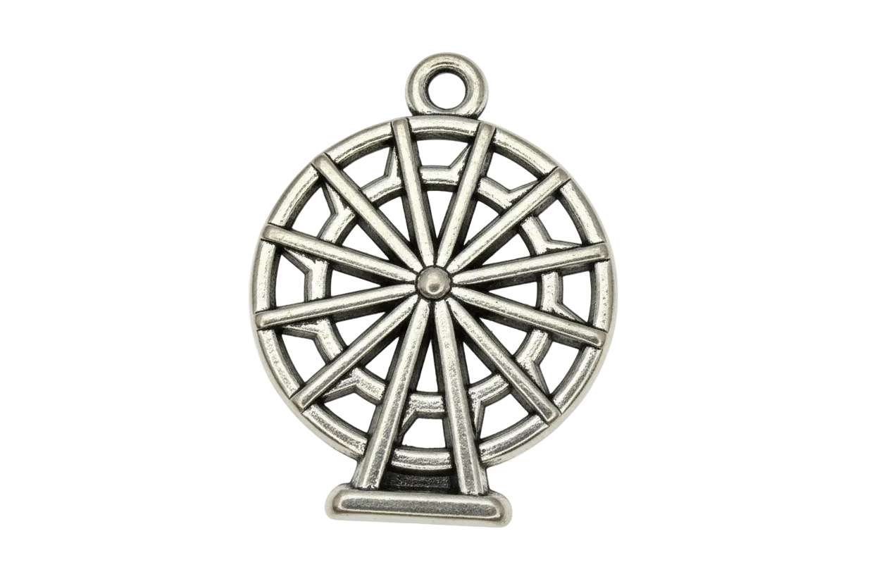 Antique silver ferris wheel pendant with openwork spokes